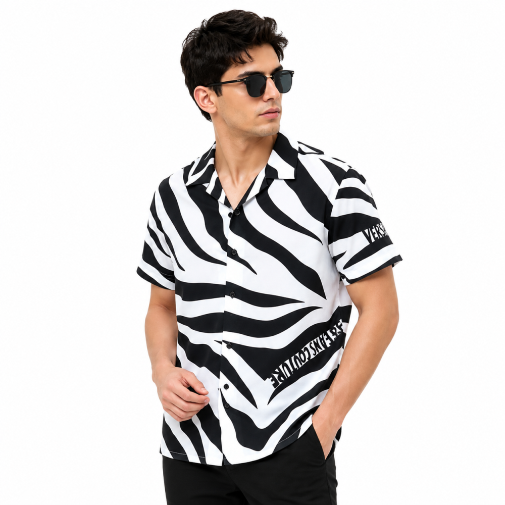 Versace Jeans Couture White Zebra-Print Short-Sleeve Shirt