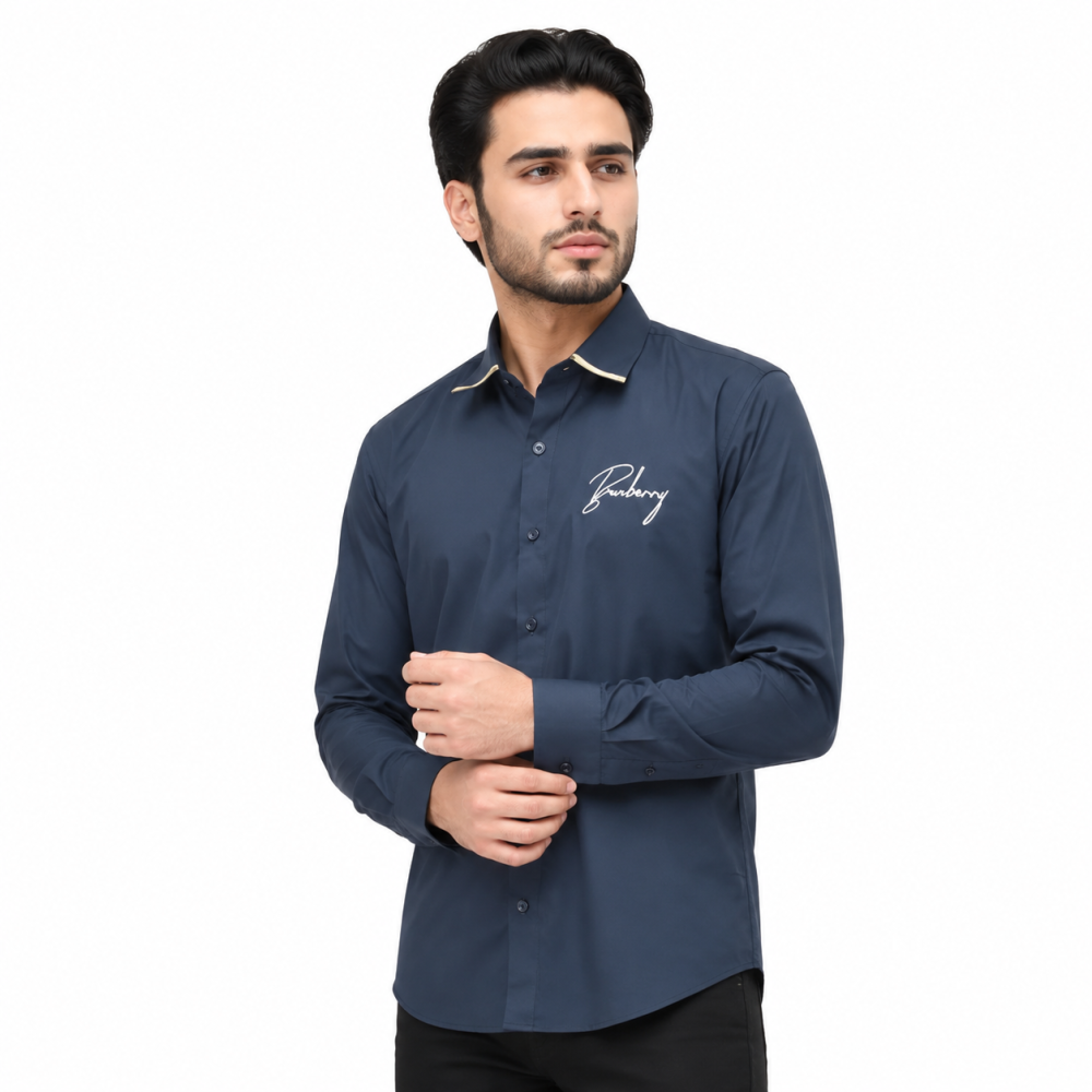 Burberry Embroidered Blue Cotton Premium Shirt