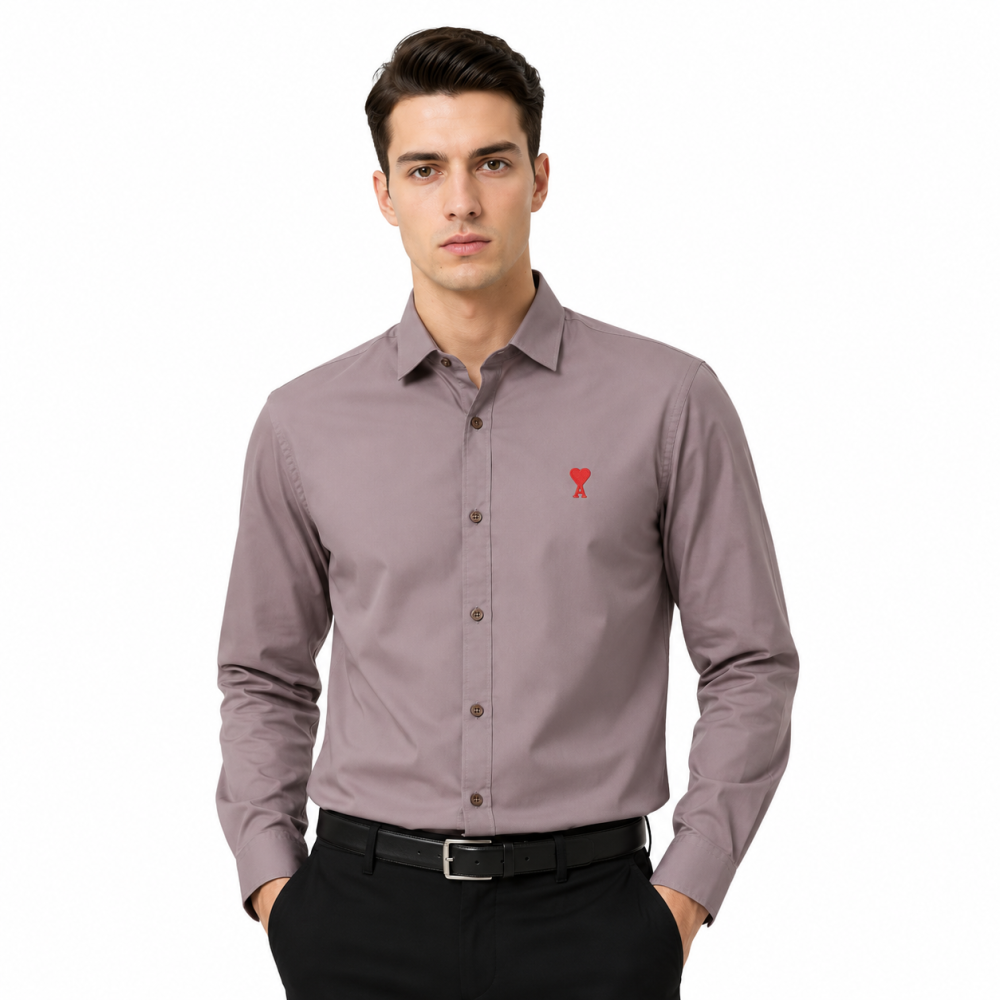 Ami Paris Heart Logo Purple Striped Shirt