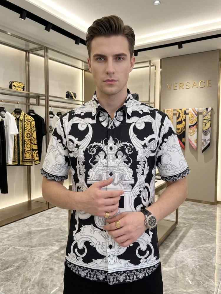 Versace Jeans Couture Black Zebra-Print Short-Sleeve Shirt