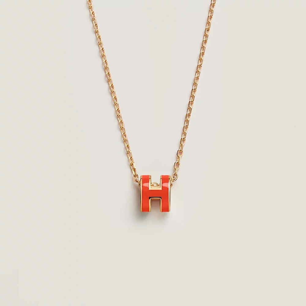Hermès Mini Pop Orange H Pendant Necklace