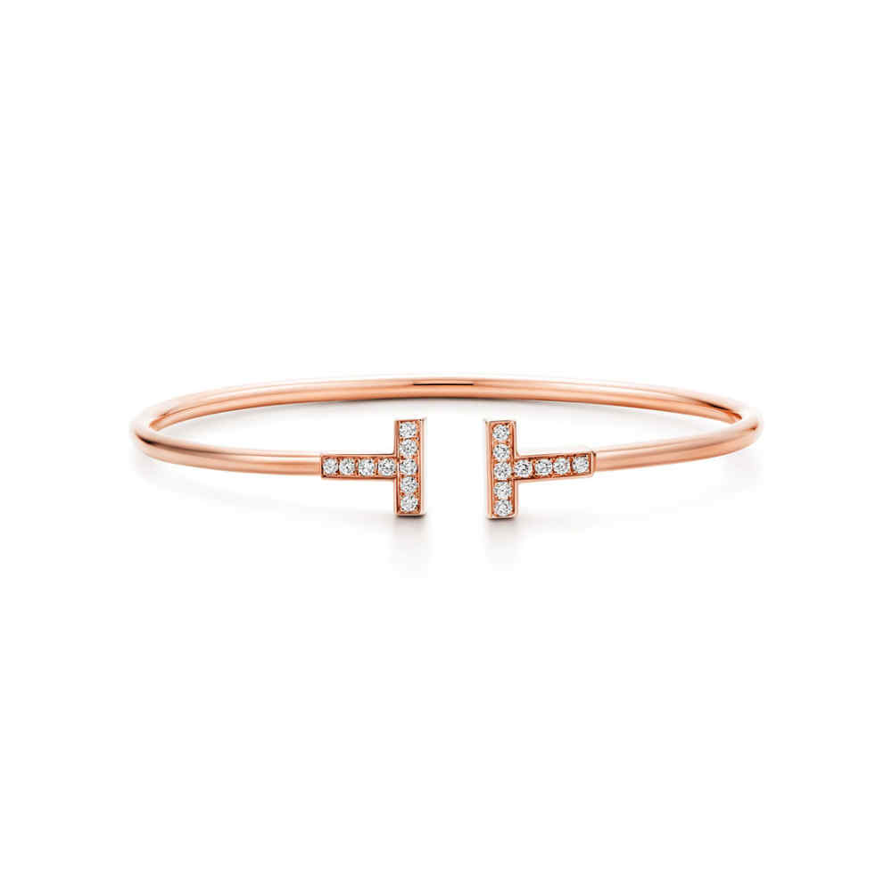 Tiffany T Diamond Wire 18k Rose Gold Bracelet