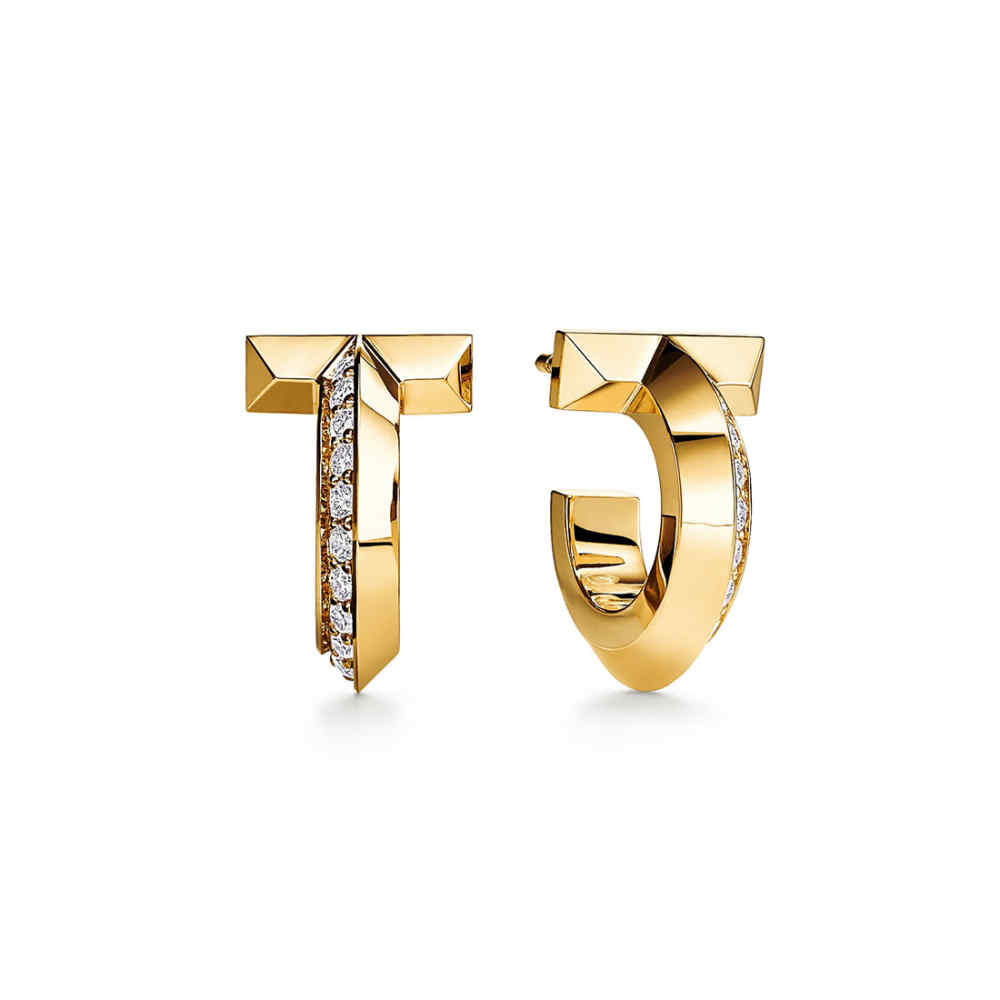 Tiffany T1 Hoop Earrings in 18k Yellow Gold with Diamonds