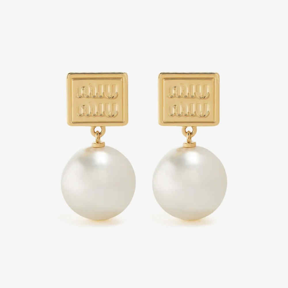 Miu Miu Metal and Synthetic Pearl Drop Earrings 5IO132_2F89_F0SAJ