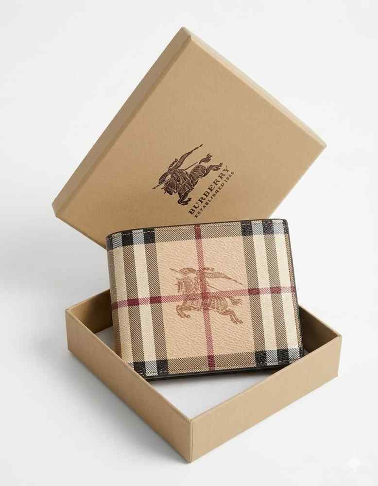 Burberry Print Brown Leather Compact Wallet