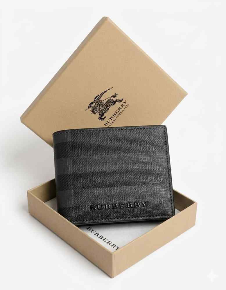 Burberry Print Black Leather Compact Wallet