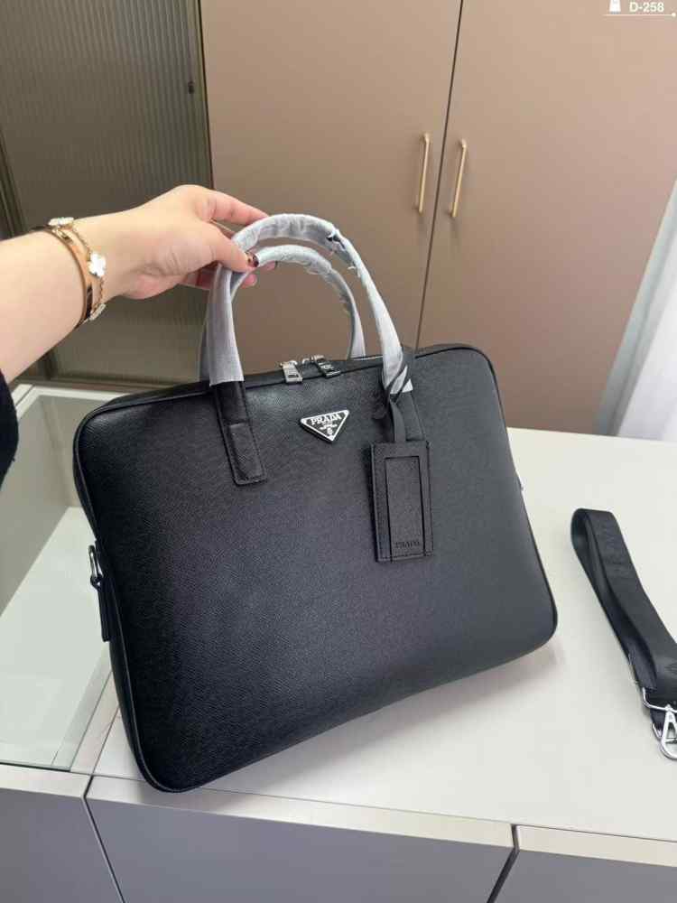 Prada Saffiano Black Leather Briefcase
