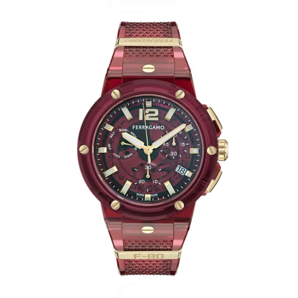 Ferragamo F-80 Translucent Chronograph Burgundy Dial Watch SF5T00225 / 790102