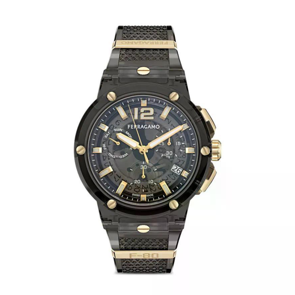 Ferragamo F-80 Translucent Chronograph Black Dial Watch SF5T00125 / 790101