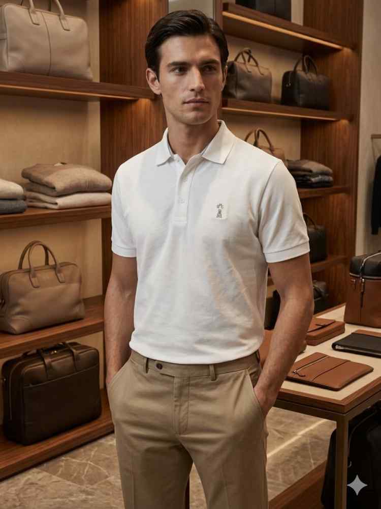 Brunello Cucinelli White Embroidery Premium Polo T-shirt