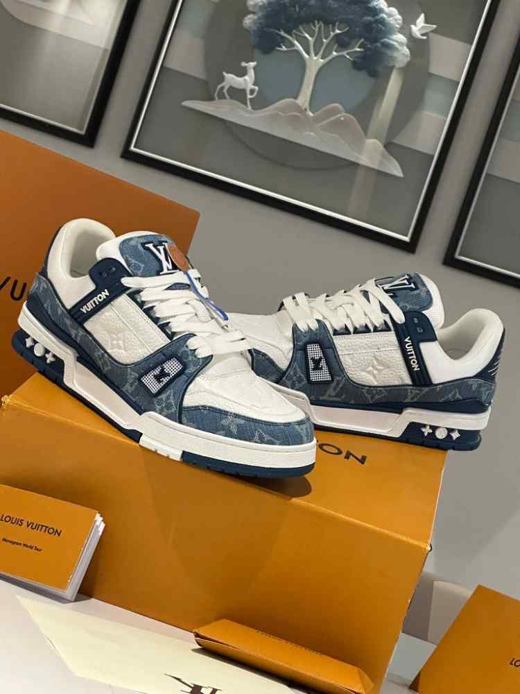Louis Vuitton White & Blue Premium Quality Sneakers