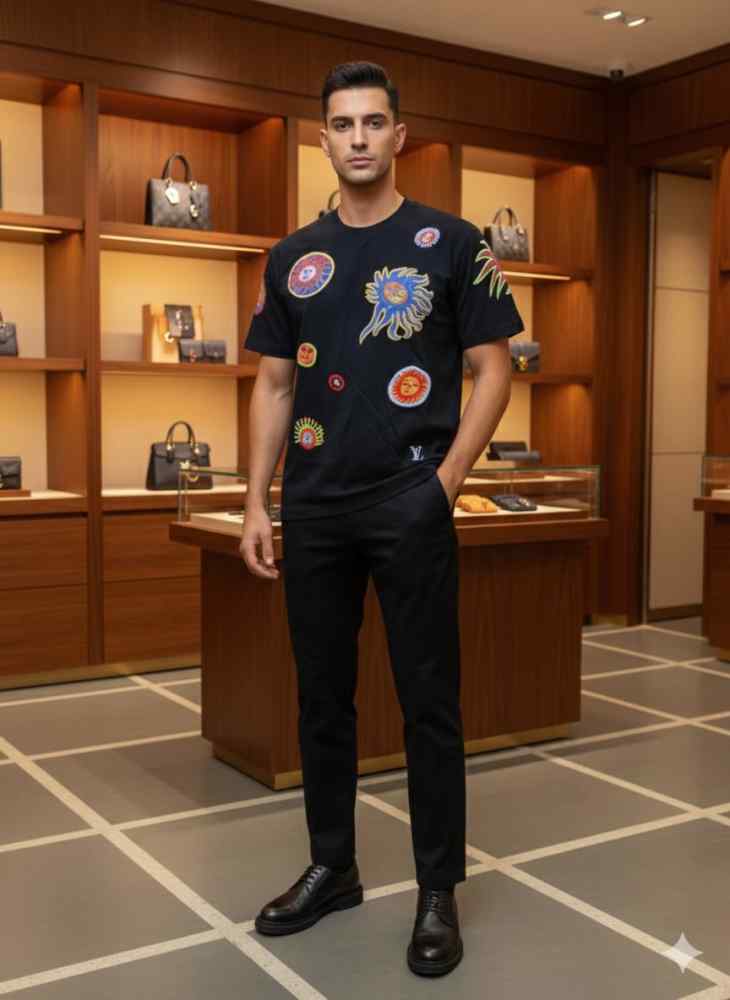 Louis Vuitton Black Embroidered Monogram T-Shirt