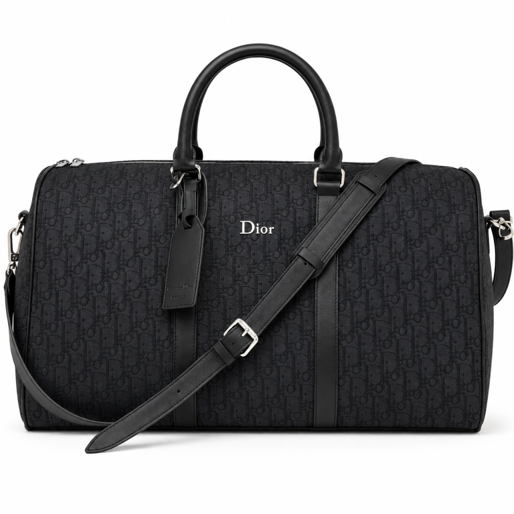 Dior Lingot 50 Black Dior Oblique Jacquard Canvas Duffle Bag