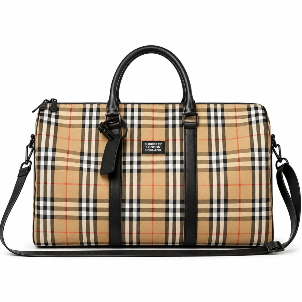 Burberry Signature Beige Check Pattern Duffle Bag