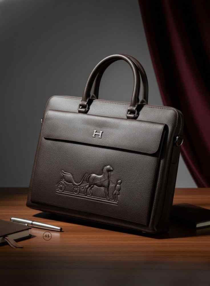 Hermès Grained Dark Brown Leather Laptop Briefcase