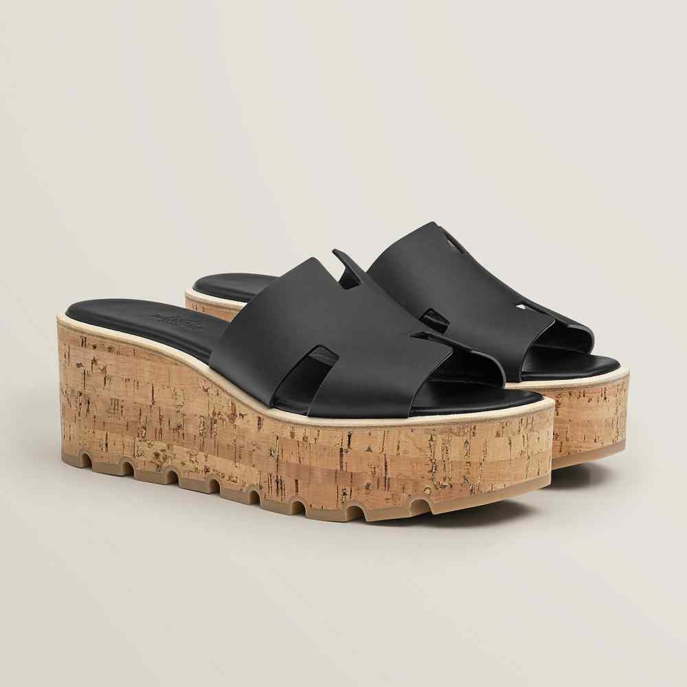 Hermes Oasis Black Ezy 30 Heel Sandal