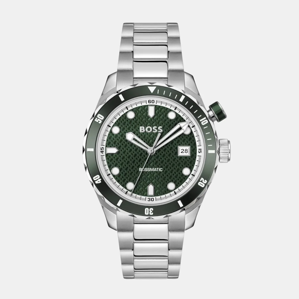 Boss Bossmatic Men Automatic Green Dial Analog Stainless Steel Watch 1514178