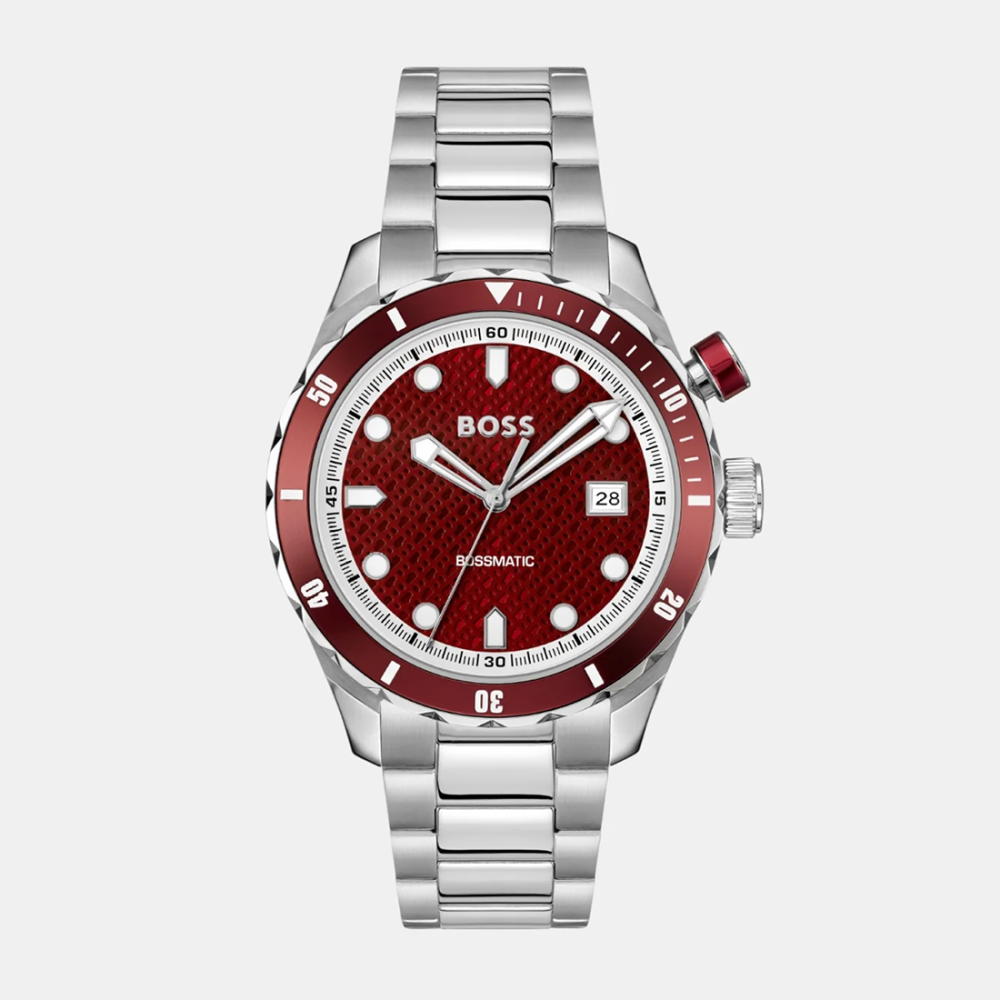 Boss Bossmatic Men Automatic Red Dial Analog Stainless Steel Watch 1514179