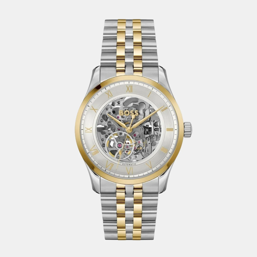 Boss Principle Skeleton Men Automatic Silver Dial Analog Stainless Steel Watch 1514237
