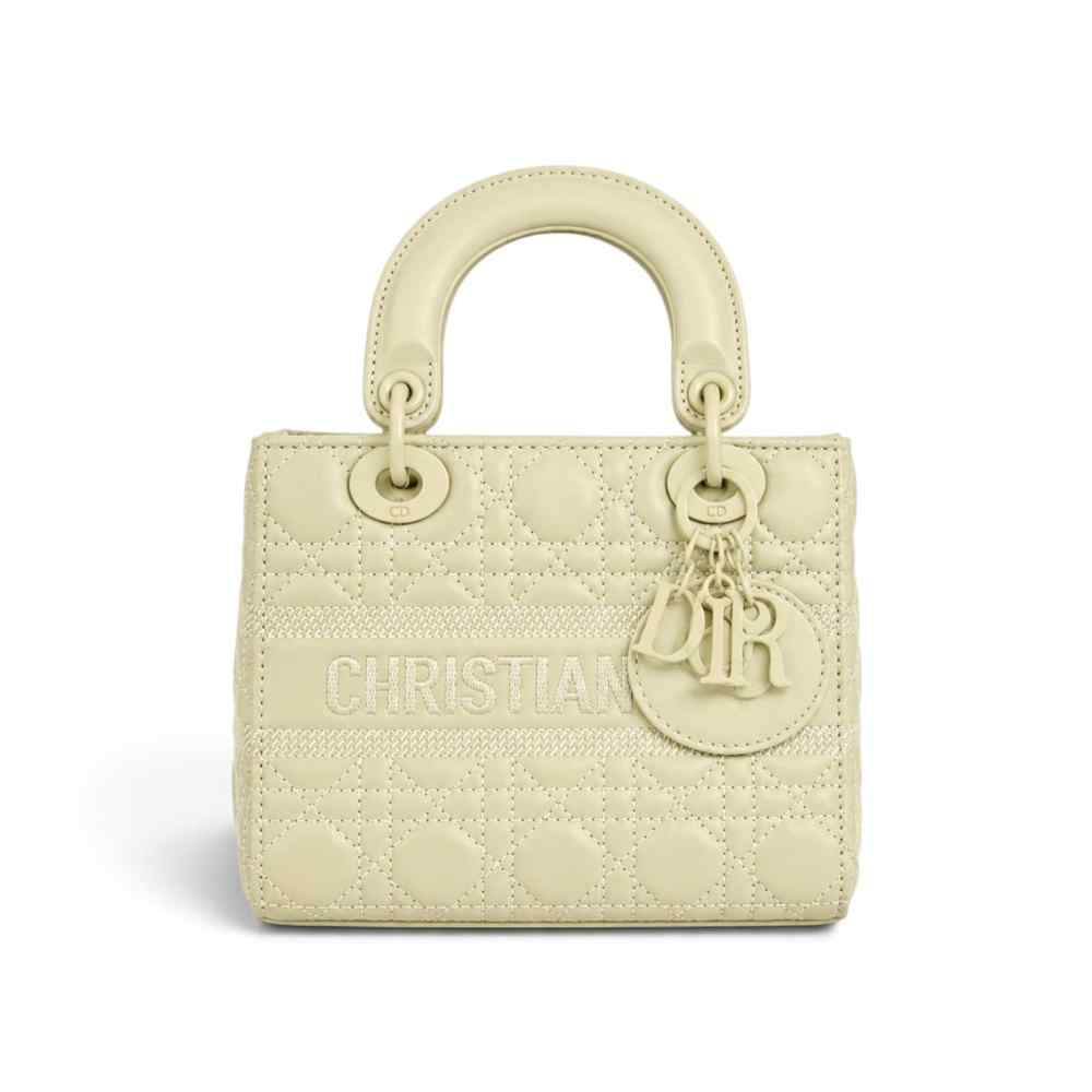 Lady Dior Signature Cream Studded Logo Handbag