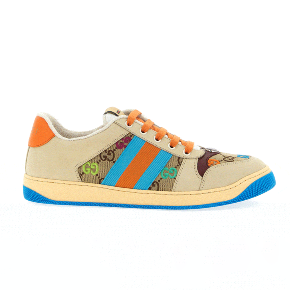 Gucci Screener Leather Sneaker with Multicolor GG Fabric