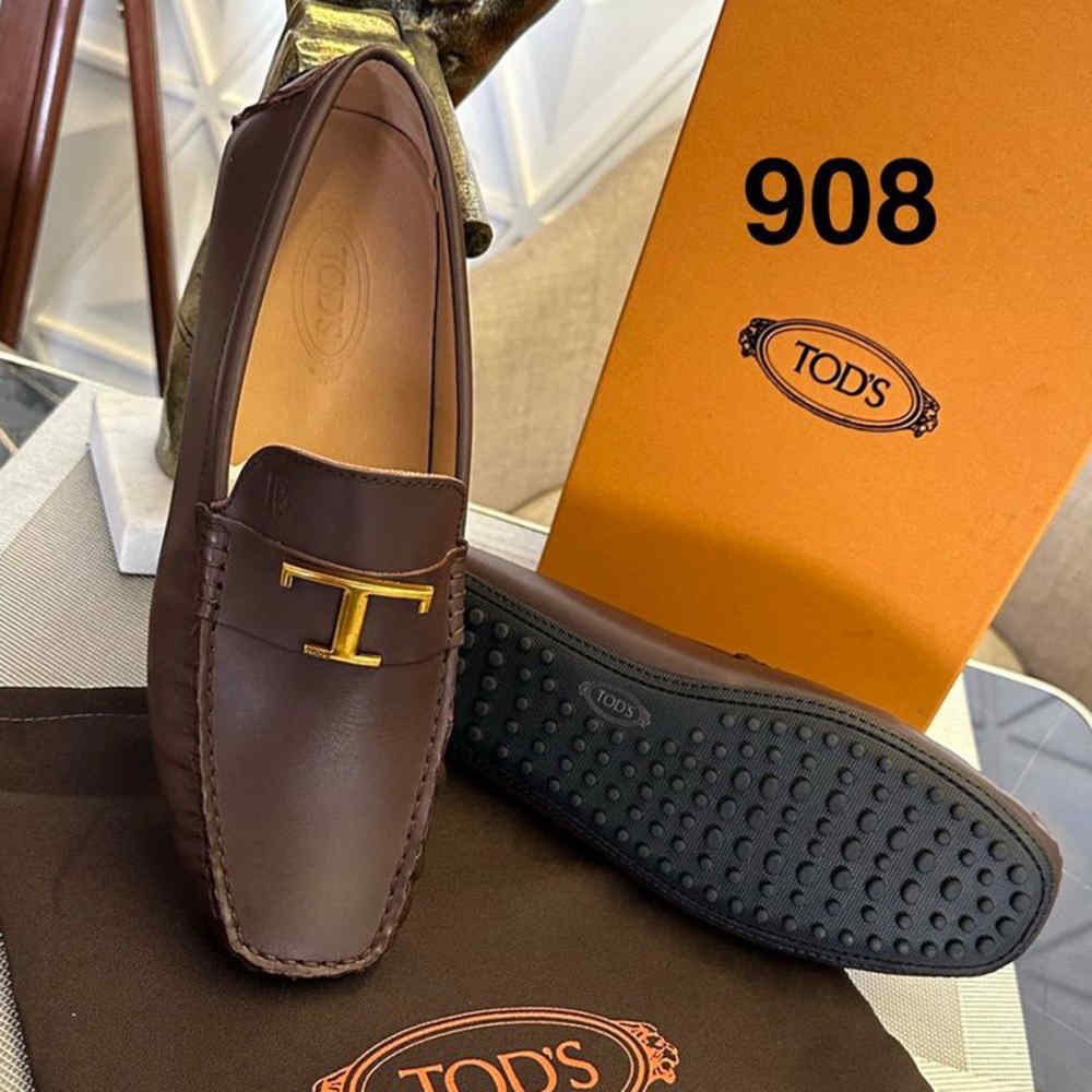 Tod's Men's Brown T Timeless Leather Gommino Driving Loafers