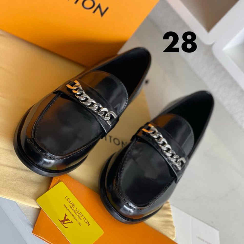 Louis Vuitton Men's Black Glazed Chain Loafers