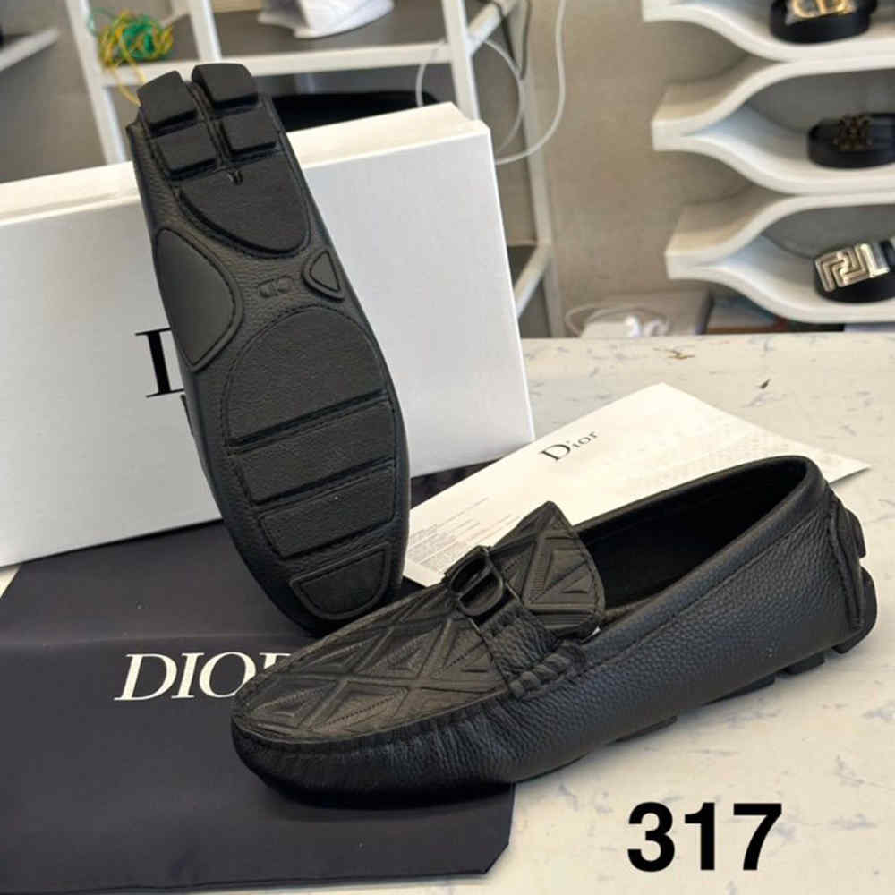 Dior Men's Black Grained Leather CD Diamond Loafers