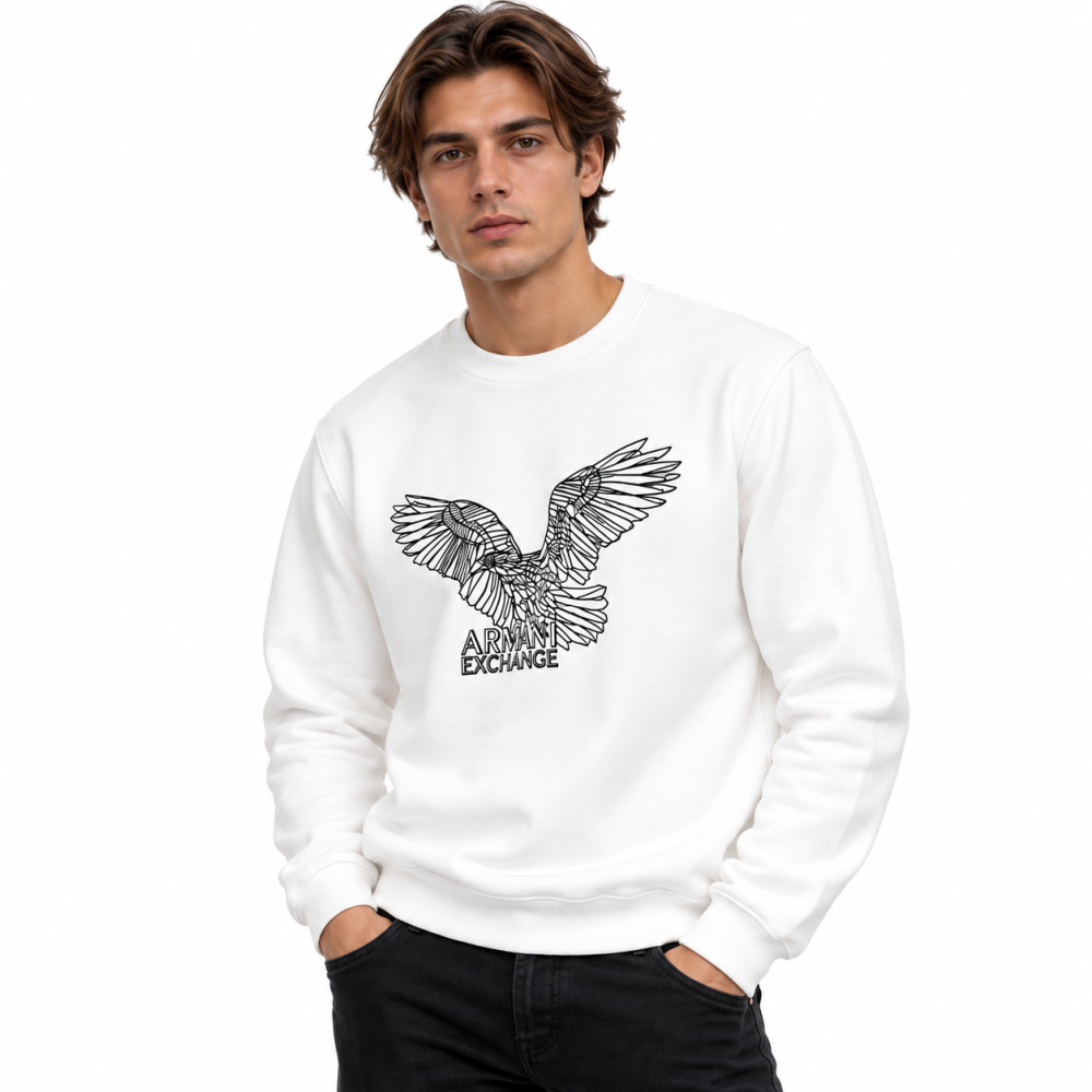 Armani Exchange Eagle Print Off-white Premium Sweatshirt