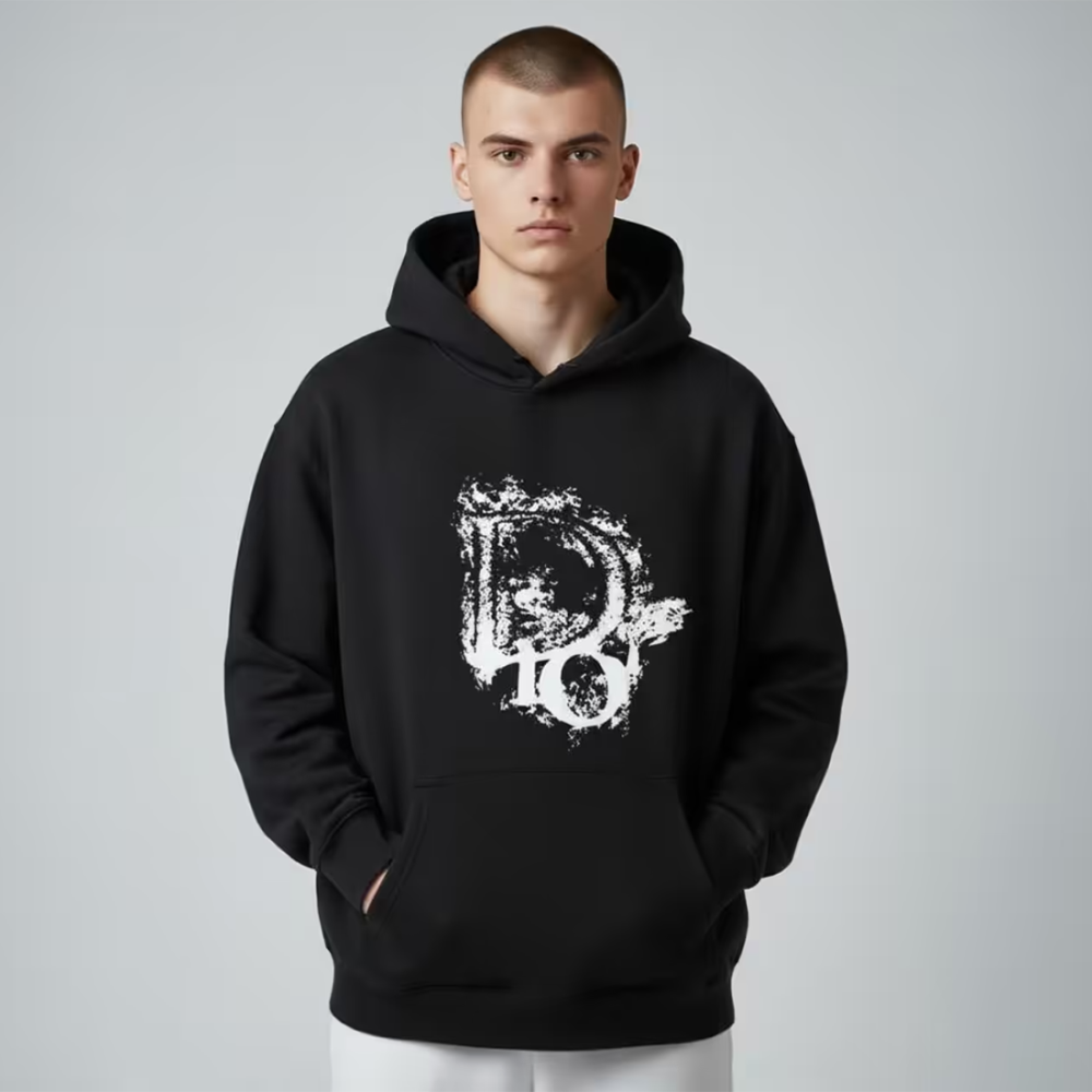 Dior Black Embroidery Logo Premium Quality Hoodie