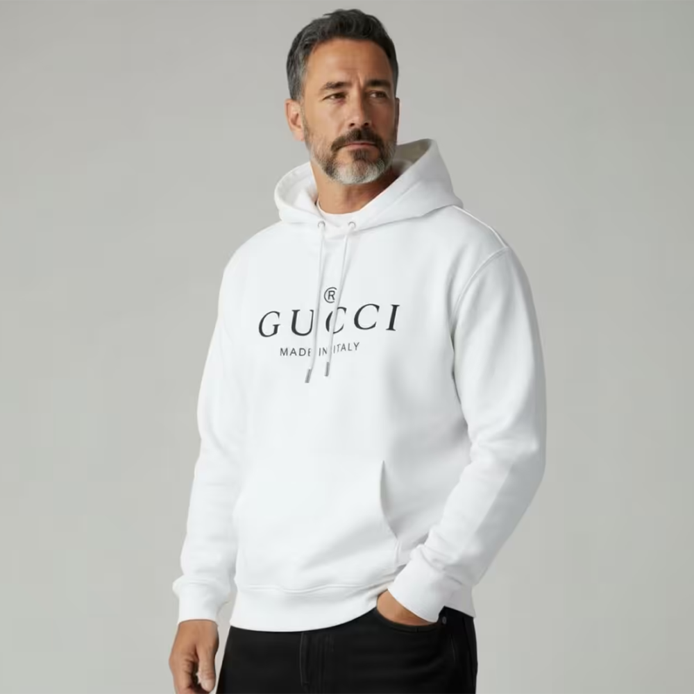 Gucci White Embroidery Logo Premium Quality Hoodie