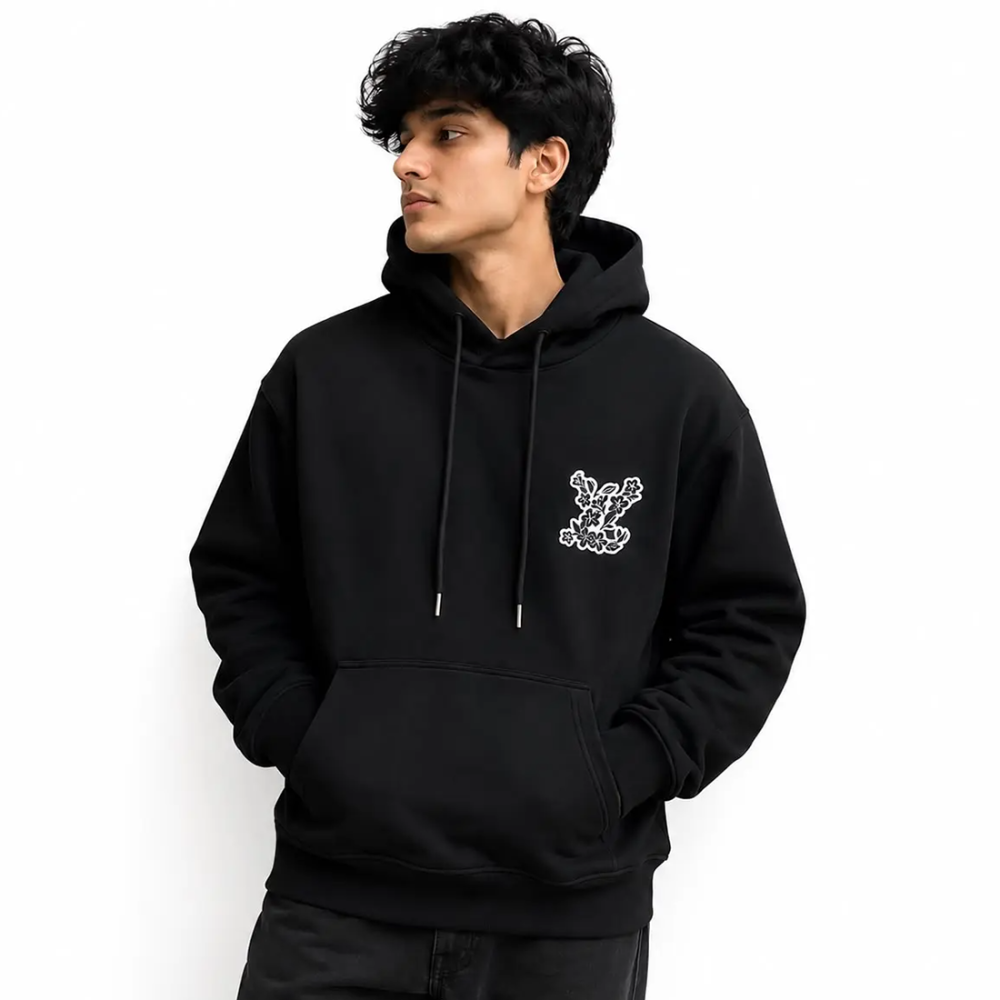 Louis Vuitton Black Flower Monogram Embroidered Hoodie