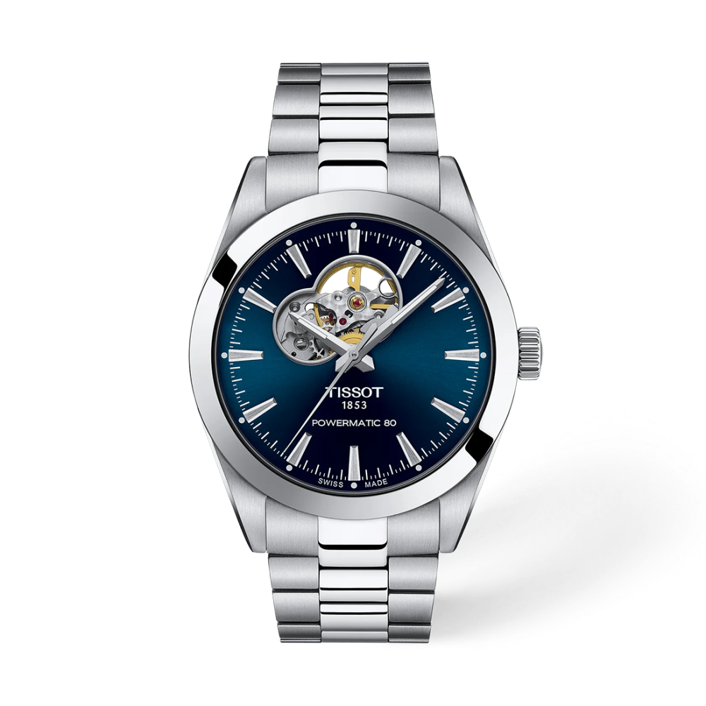 Tissot Gentleman Powermatic 80 Blue Dial Open Heart Men 40mm Watch T1274071104101