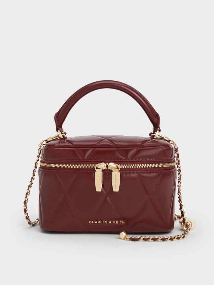 Charles & Keith Arwen Quilted Pearl Red Vanity Bag