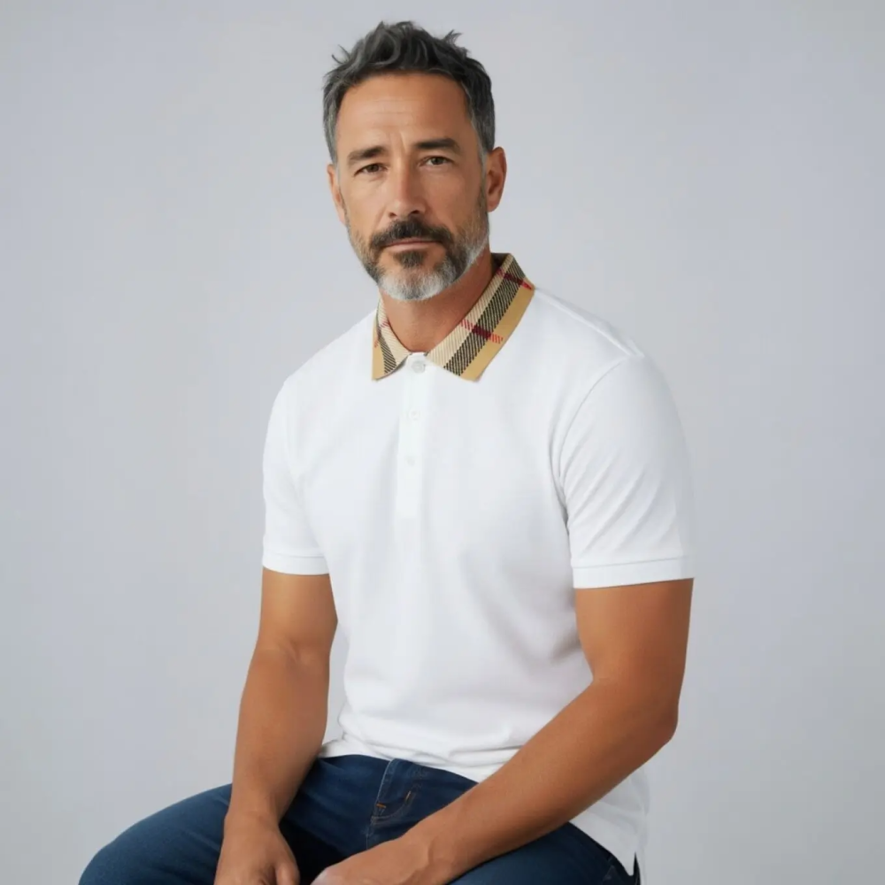 Burberry Check Collar White Polo Tshirt