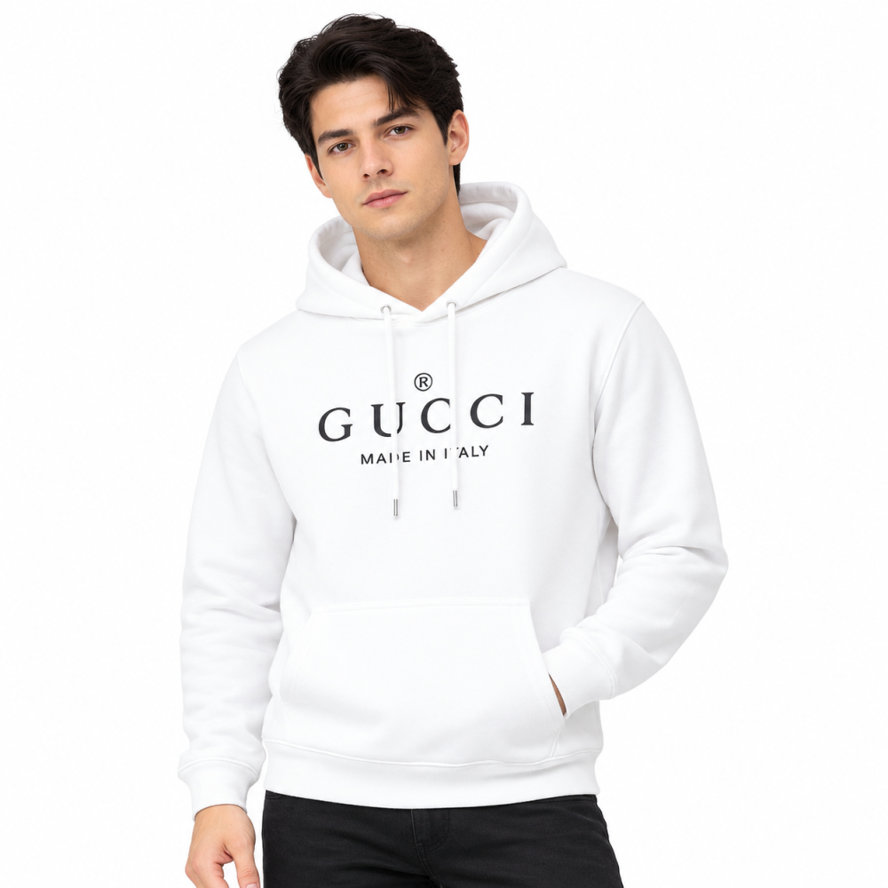 Gucci White Embroidery Logo Premium Quality Hoodie
