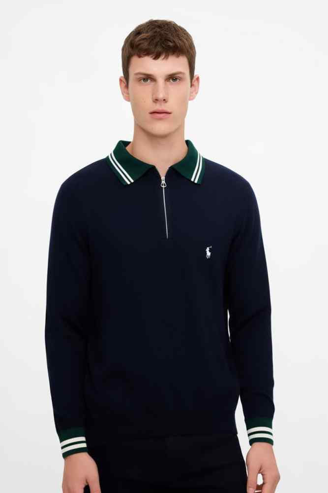 Ralph Lauren Blue Premium Collar Full Sleeves T-shirt