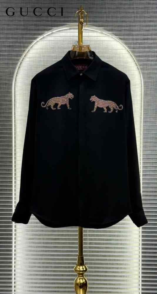 Gucci Leopard and Black Panther Black Cotton Shirt