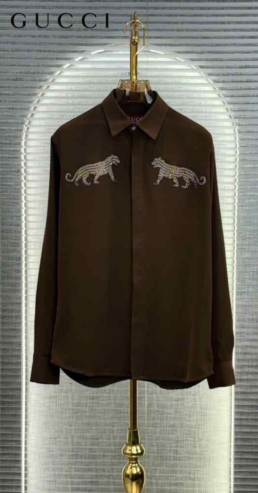 Gucci Leopard and Brown Panther Black Cotton Shirt