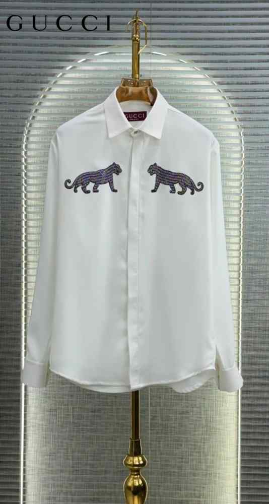 Gucci Leopard and White Panther Black Cotton Shirt