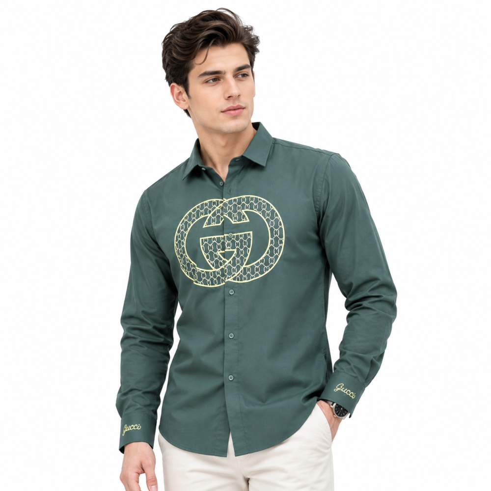 Gucci Embroidered logo Green Luxury Shirt