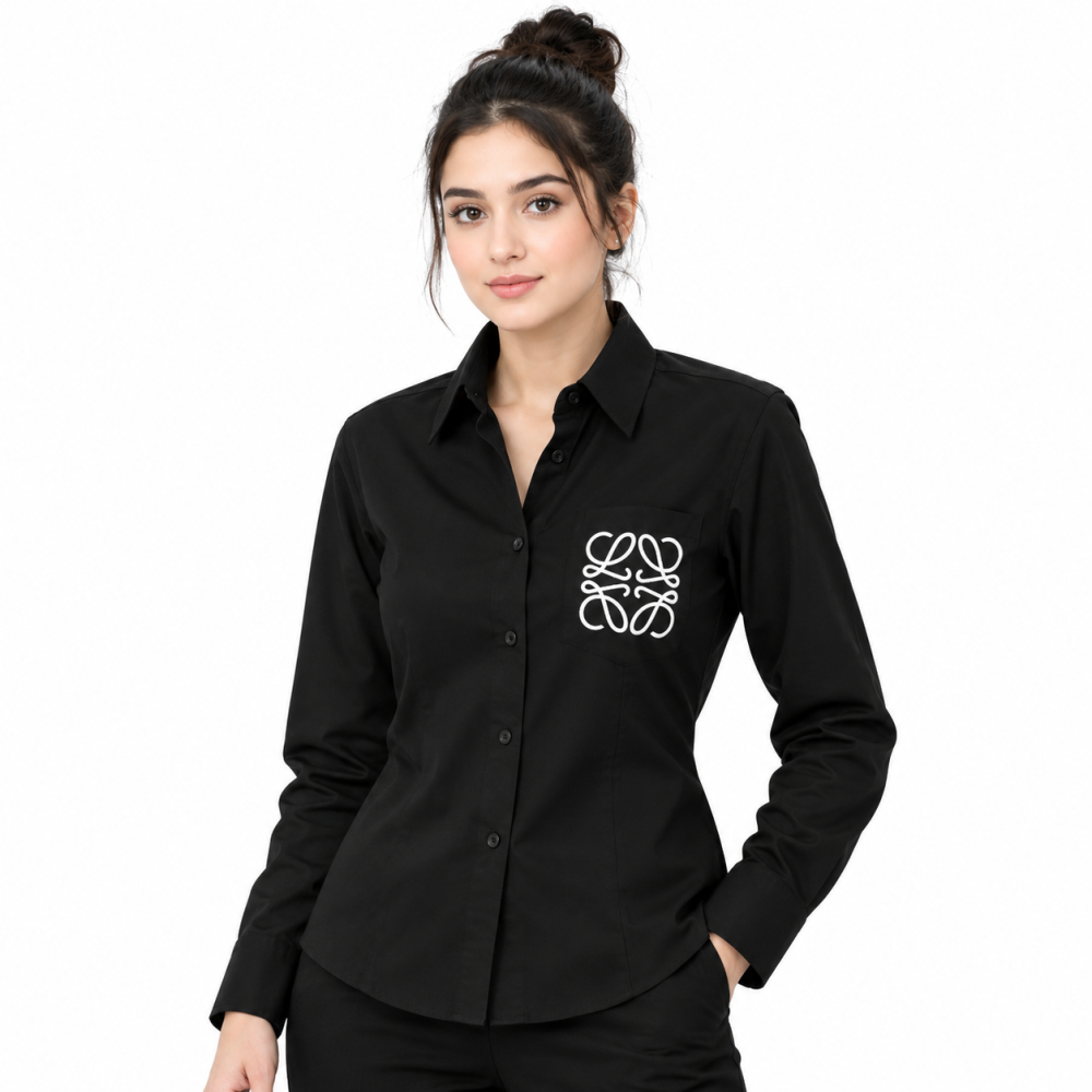 Loewe Ladies Anagram Poplin Black Shirt