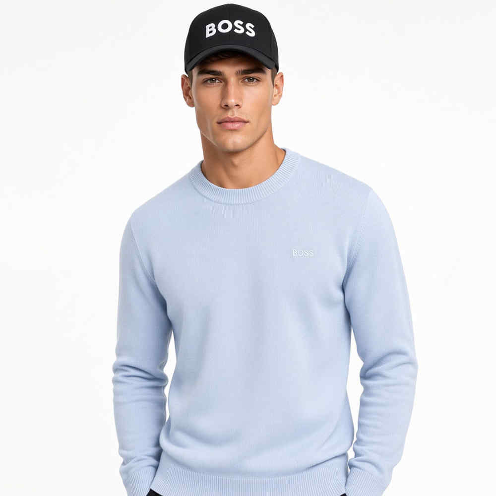 BOSS Pacas Regular Fit Knitted Sky Blue Crewneck Sweater