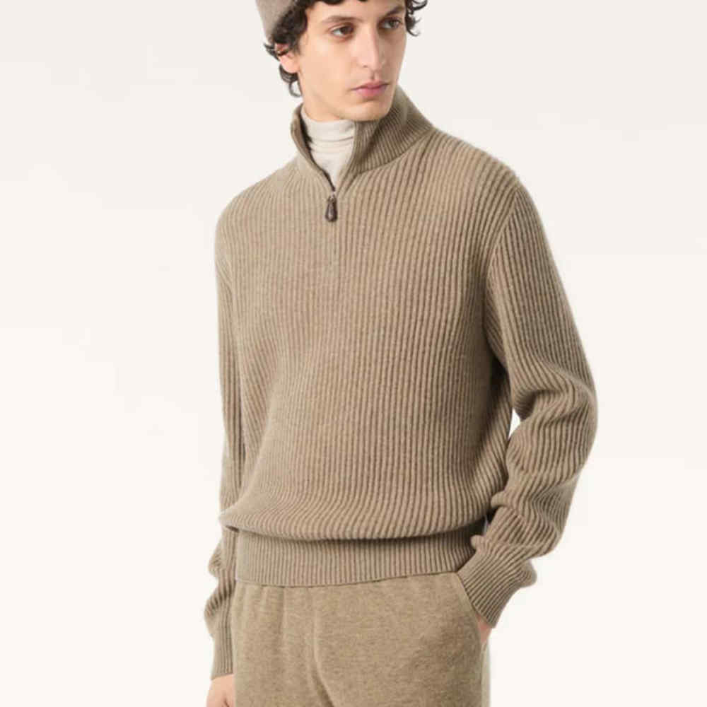 Loro Piana Men's Regular-Fit Half-Zip Ribbed Knit Sweater