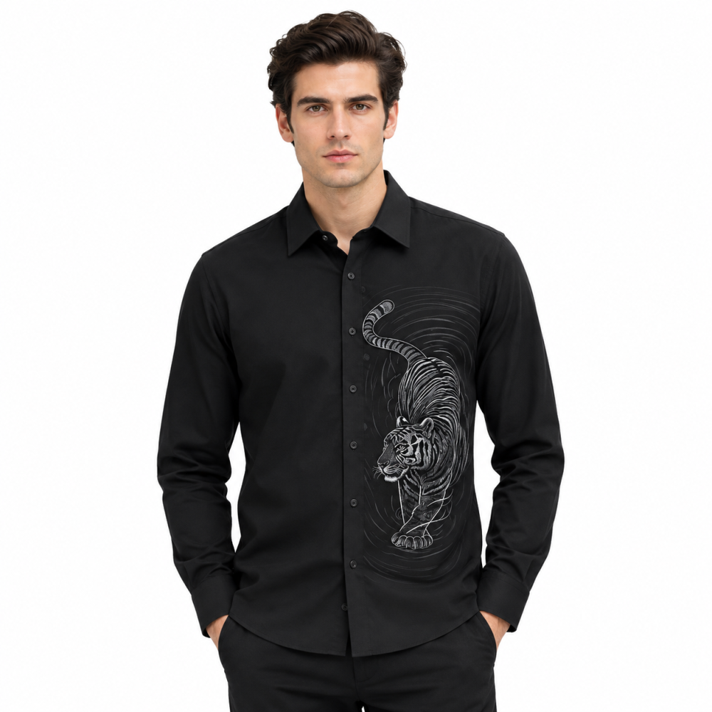 Armani Exchange Embroidered Black Premium Cotton Shirt