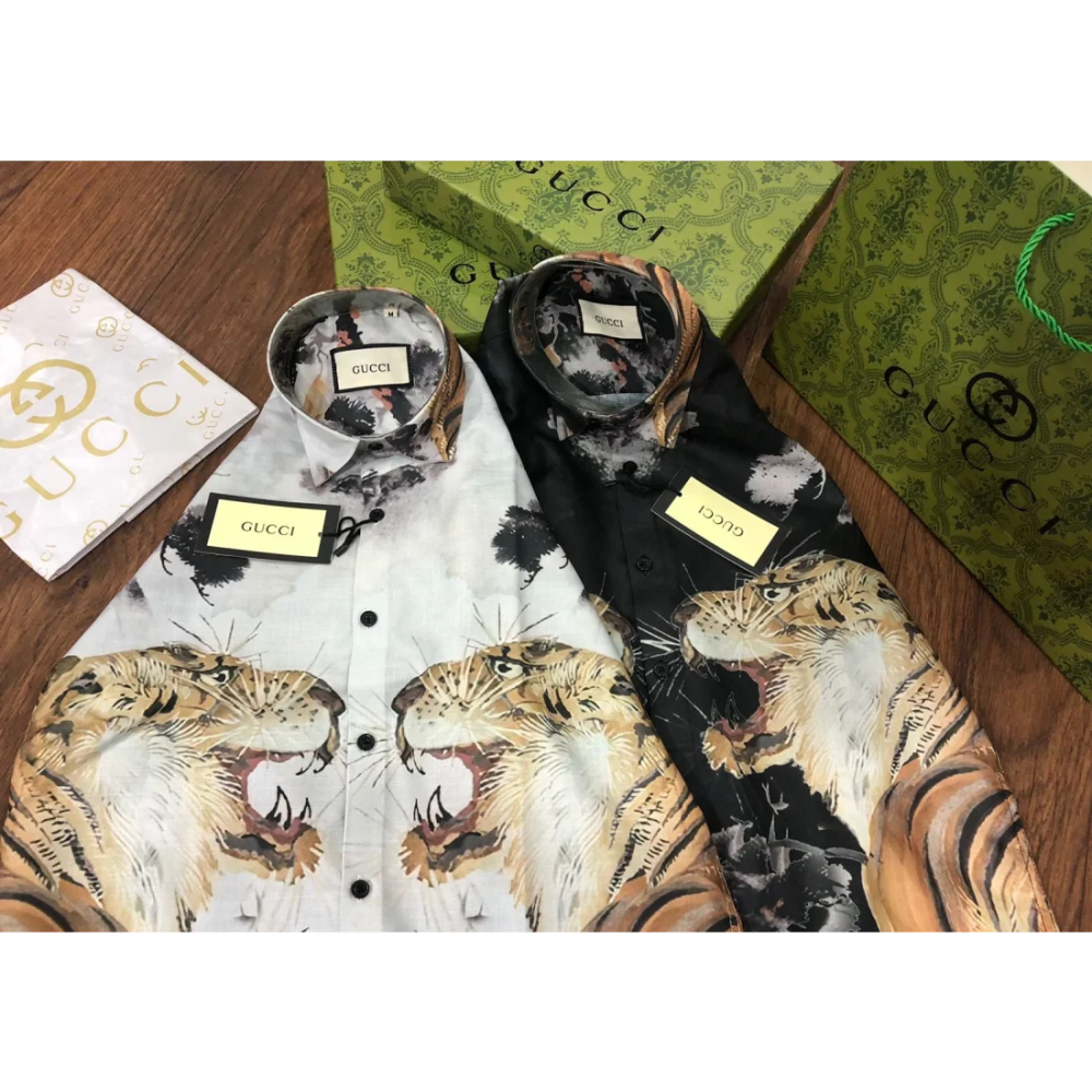 Gucci Tiger Printed White Premium Quality Shirt-thumb-4
