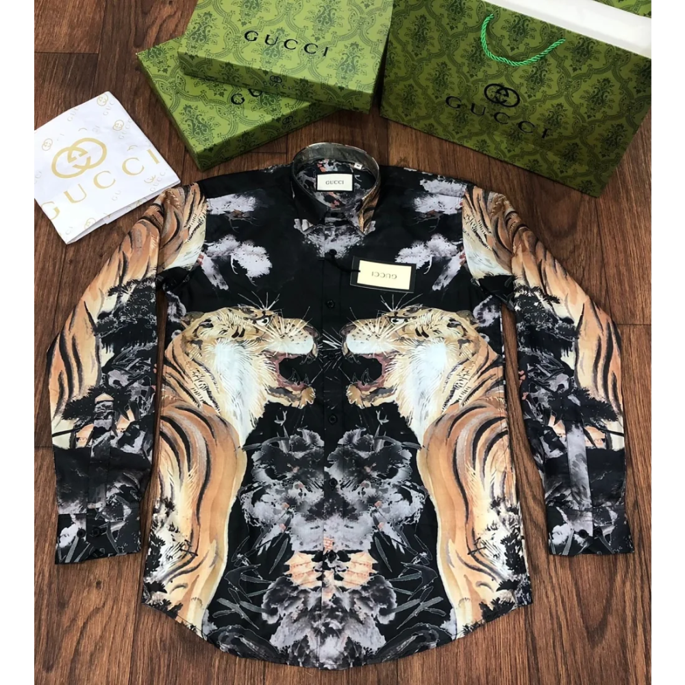 Gucci Tiger Printed White Premium Quality Shirt-thumb-3