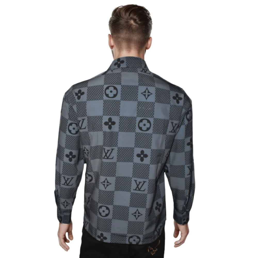 Louis Vuitton Grey Monogram Printed Premium Quality Shirt-1