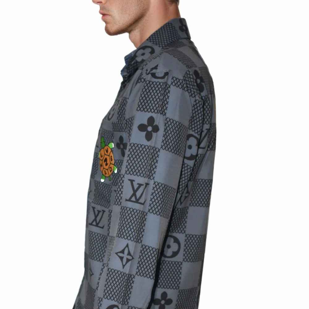 Louis Vuitton Grey Monogram Printed Premium Quality Shirt-2