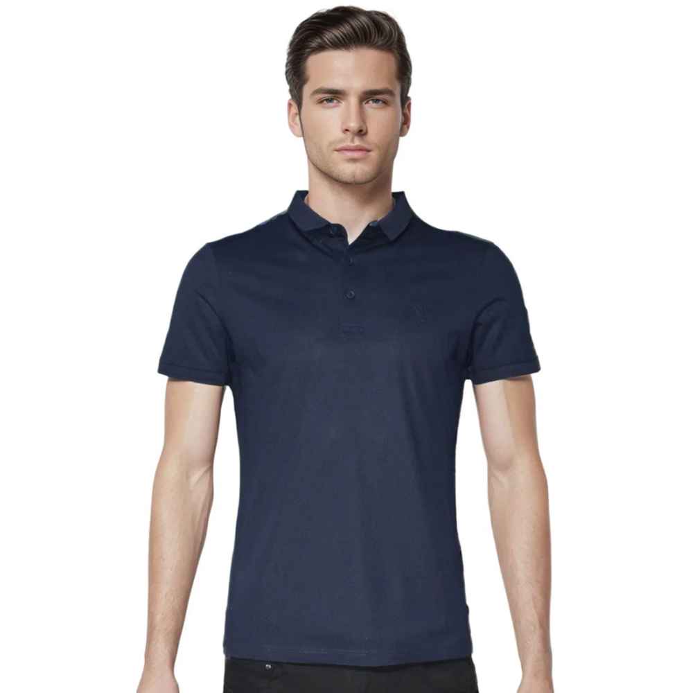 Louis Vuitton Embroidery Logo Navy Blue Premium T-shirt-thumb-0